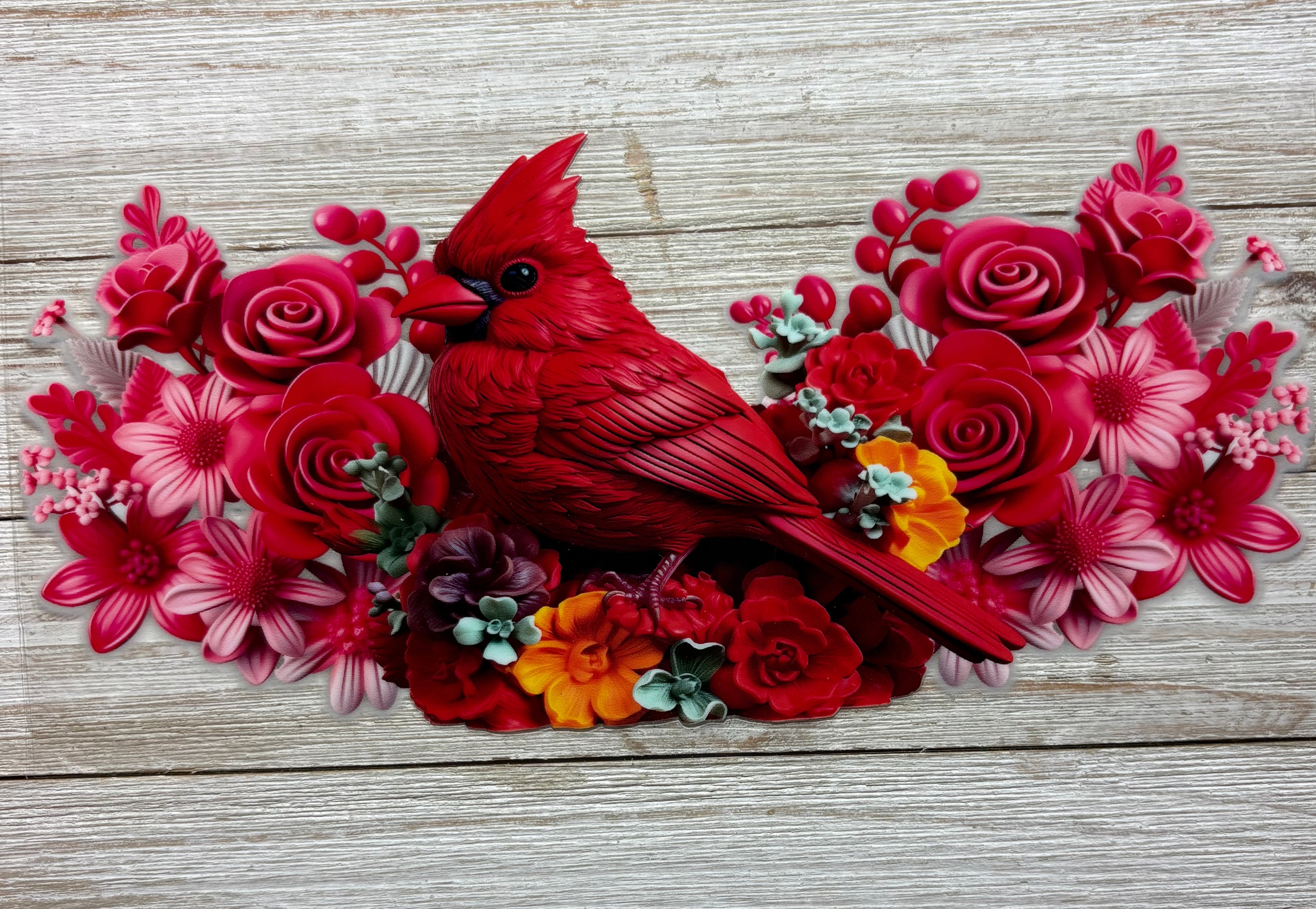 Red Cardinal and Roses UVDTF Wrap