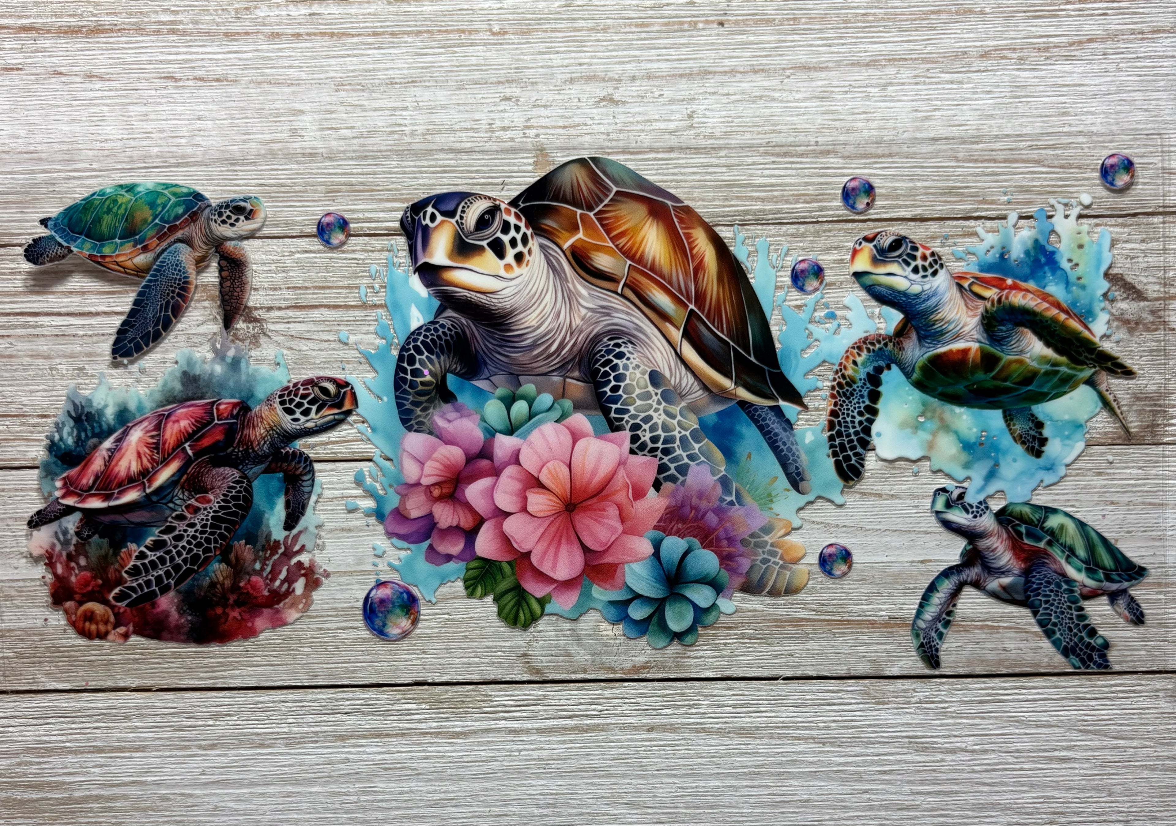 Sea Turtles with Flowers UVDTF Wrap