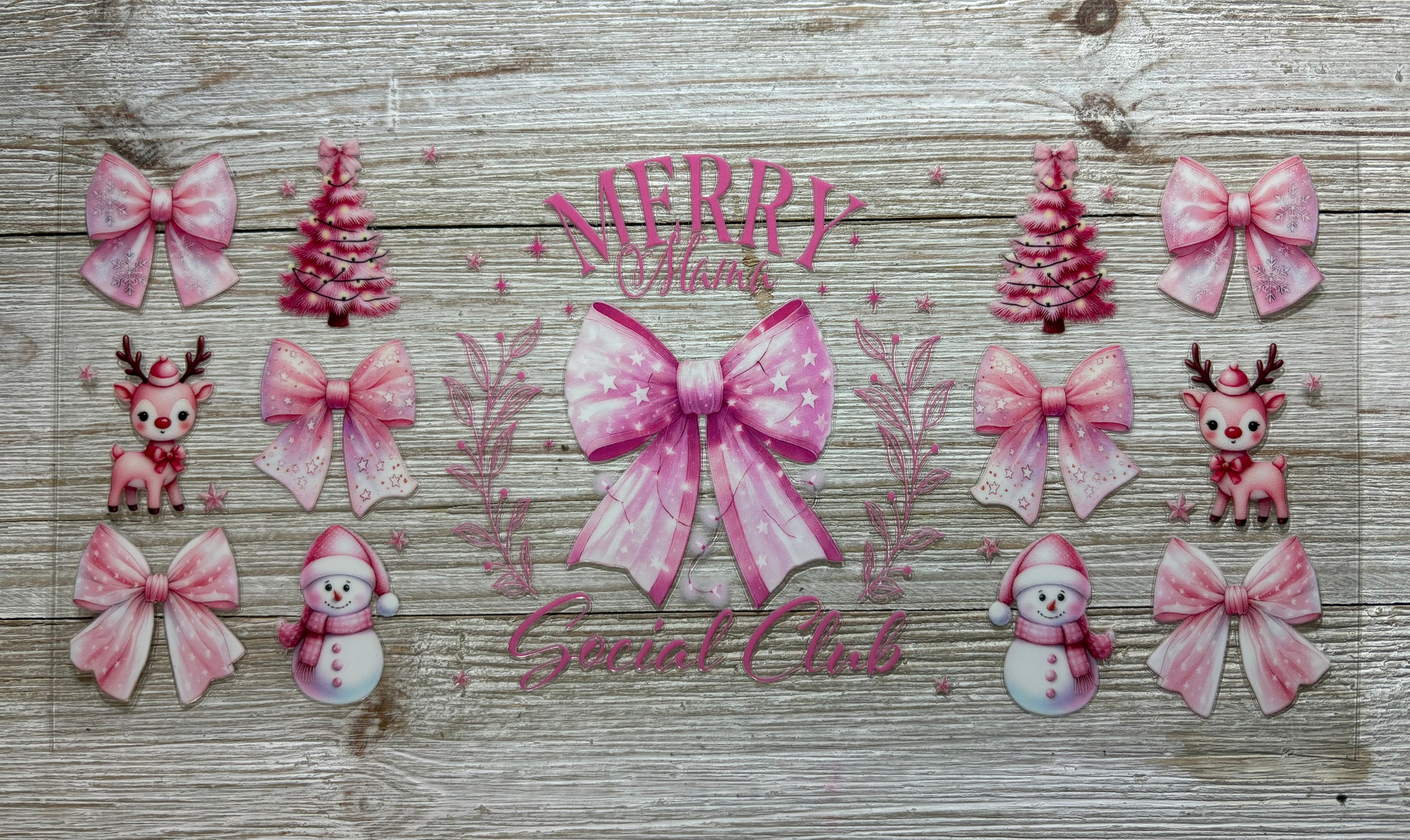 Pink Bow Merry Christmas Social Club UVDTF Wrap