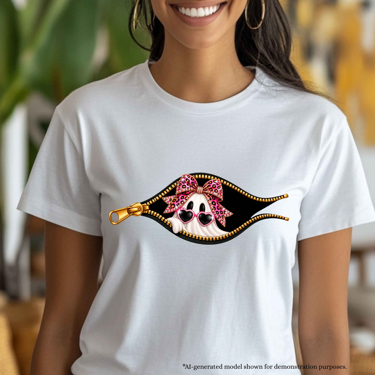 Peek-A-Boo Glam Ghost T-Shirt| Pink Leopard Halloween Design