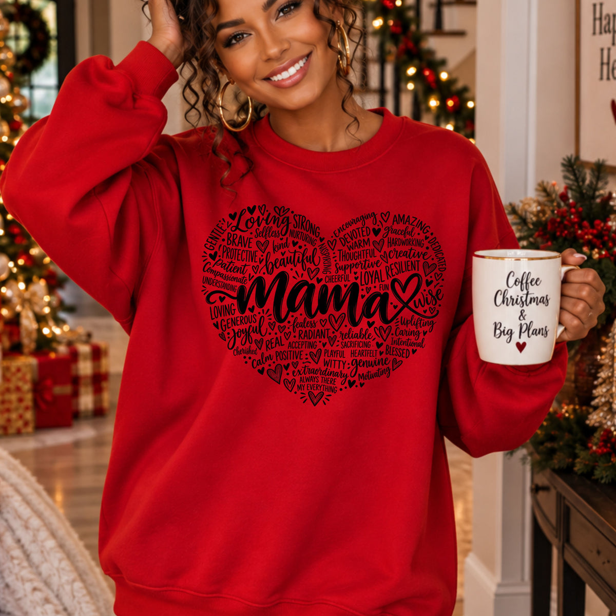 Mama Heart Word Art Sweatshirt | Inspirational Mom Typography Design