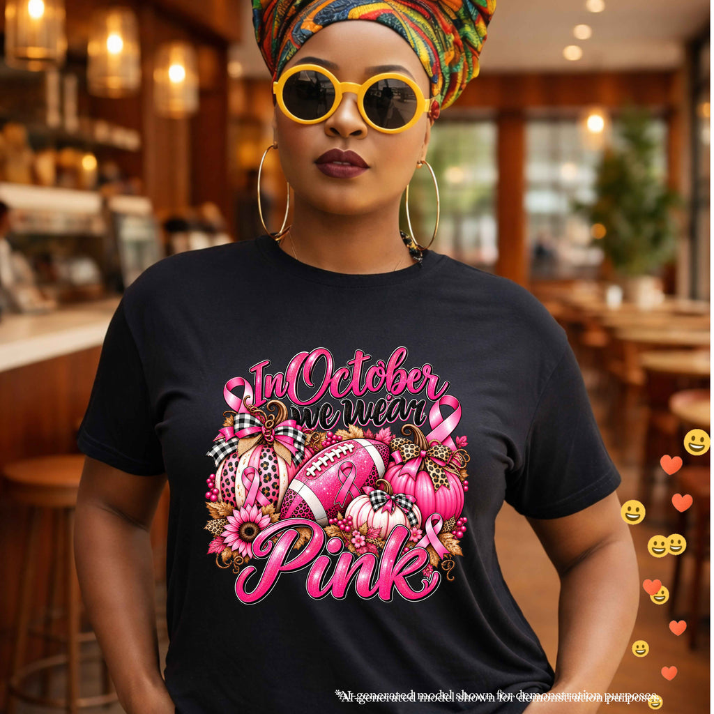 In October We Wear Pink Tshirt | Breast Cancer Awareness Football Design