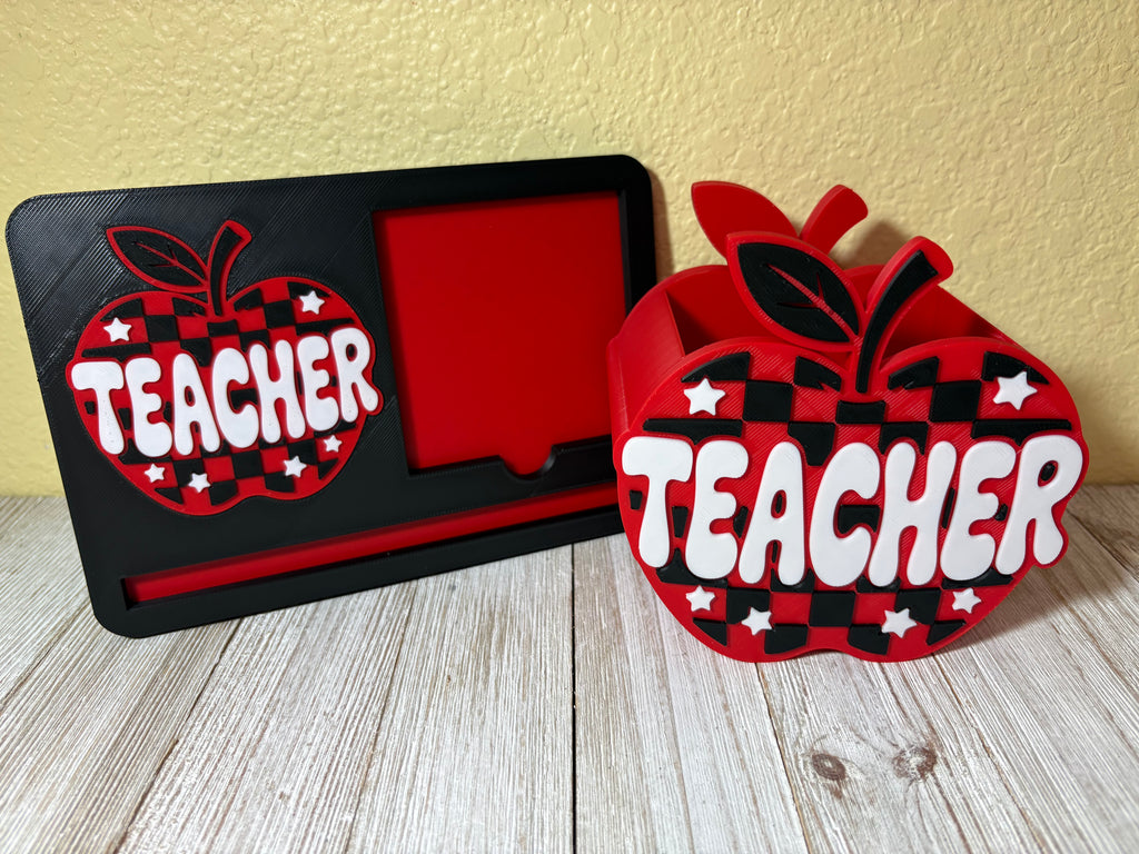 Teacher Apple Design Notepad and Pen/Pencil Hold set