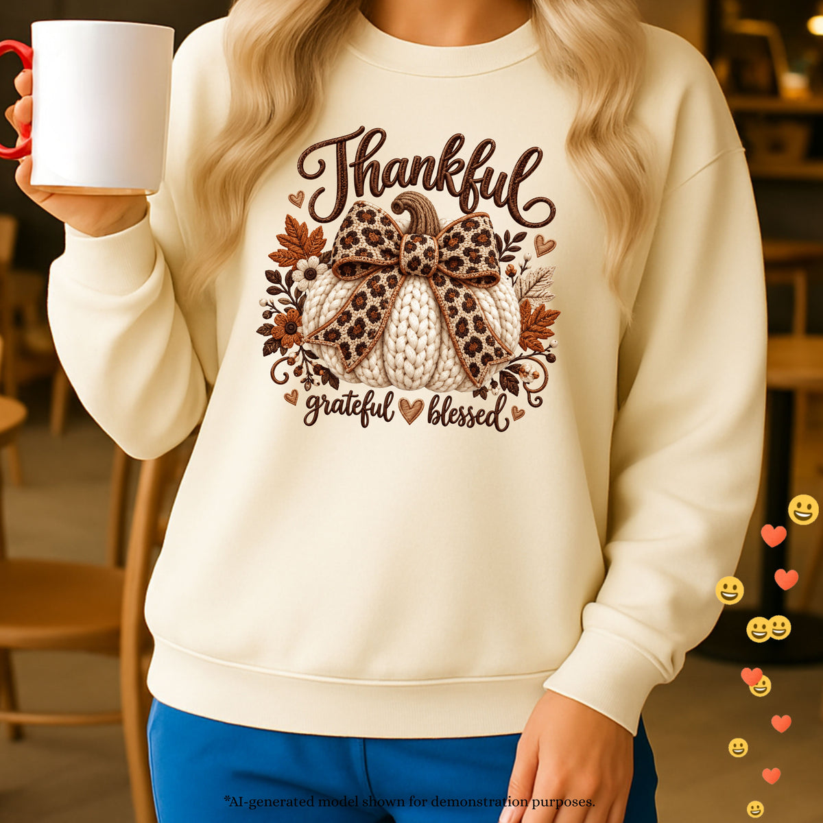 Thankful Grateful Blessed Sweatshirt | Crochet Pumpkin Fall Design