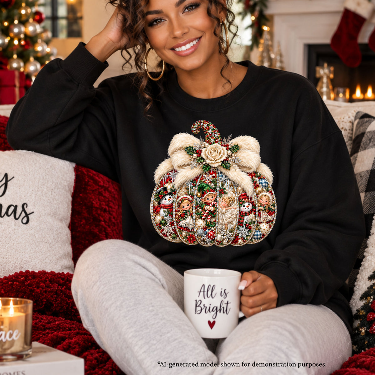 Luxury Christmas Pumpkin Sweatshirt | Rhinestone Holiday Design