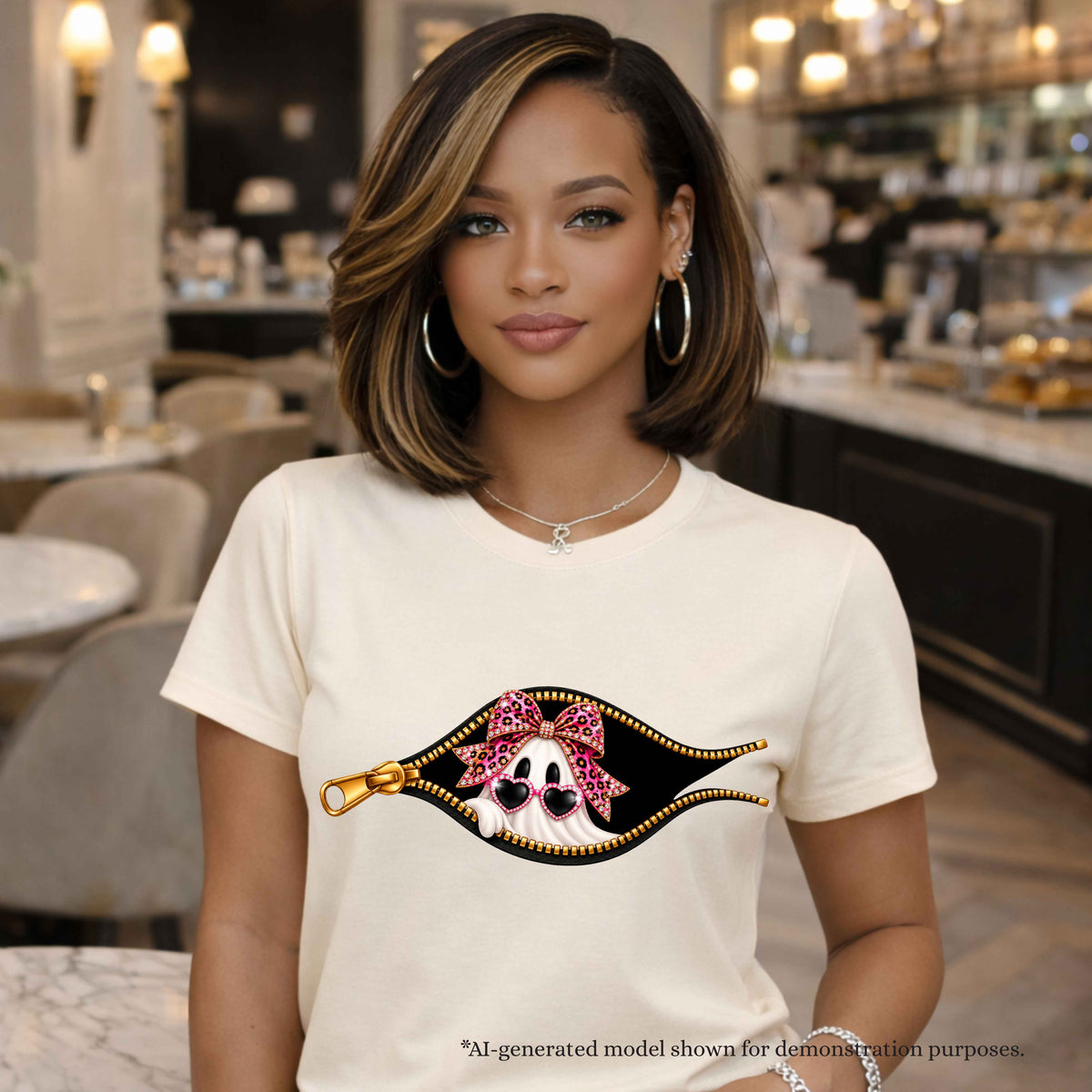 Peek-A-Boo Glam Ghost T-Shirt| Pink Leopard Halloween Design