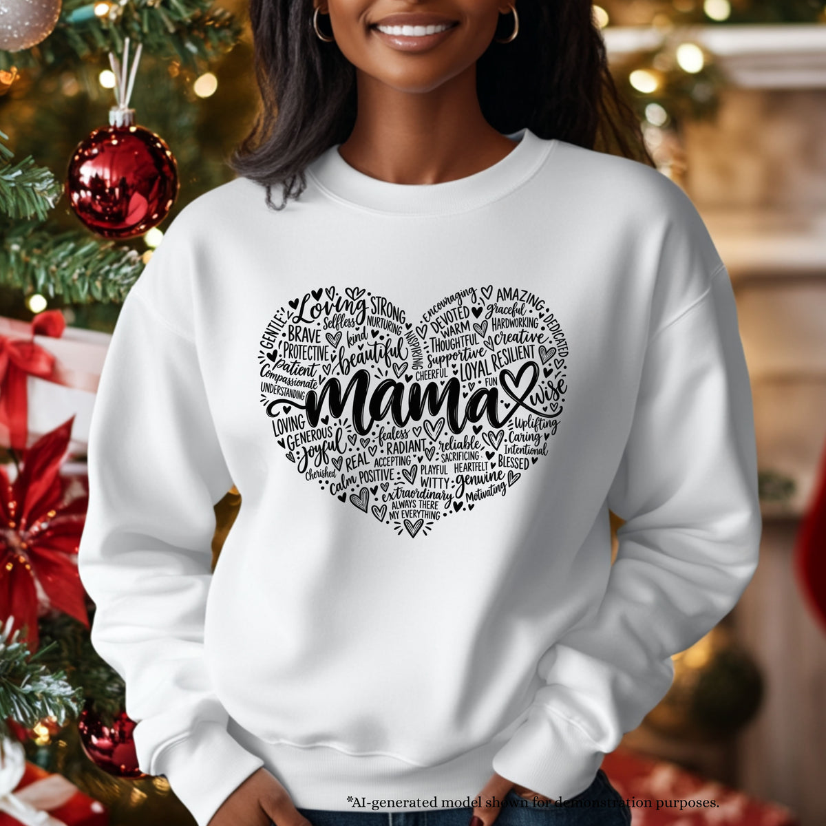 Mama Heart Word Art Sweatshirt | Inspirational Mom Typography Design