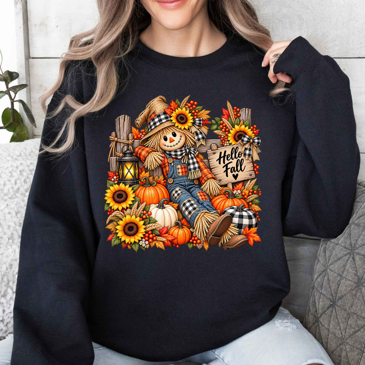 Hello Fall Scarecrow Pullover Sweatshirt