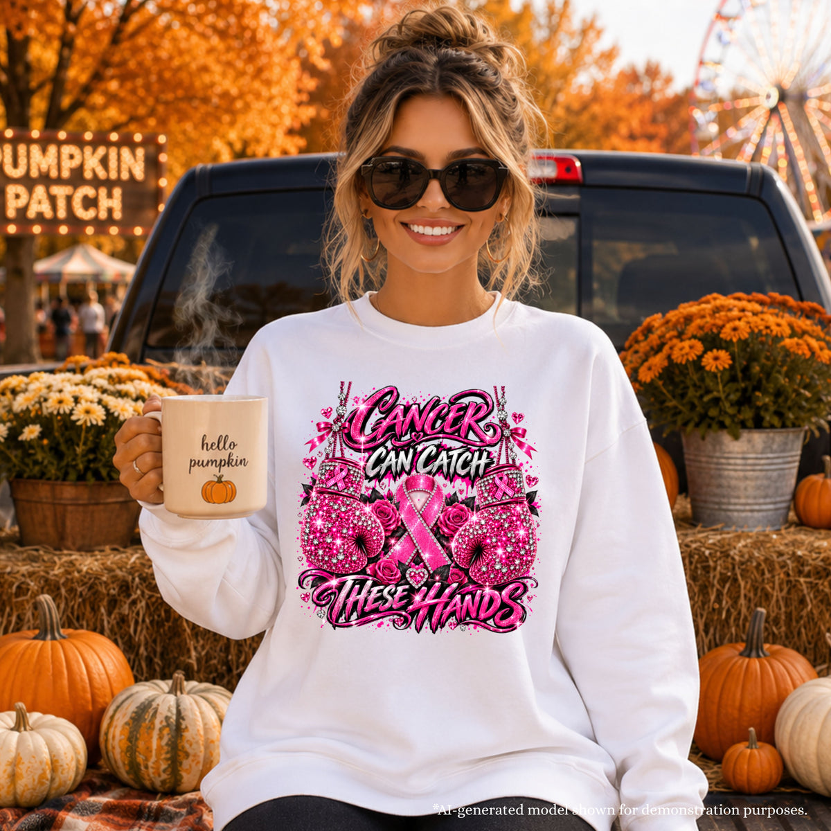 Cancer Can Catch These Hands Sweatshirt | Breast Cancer Awareness Design