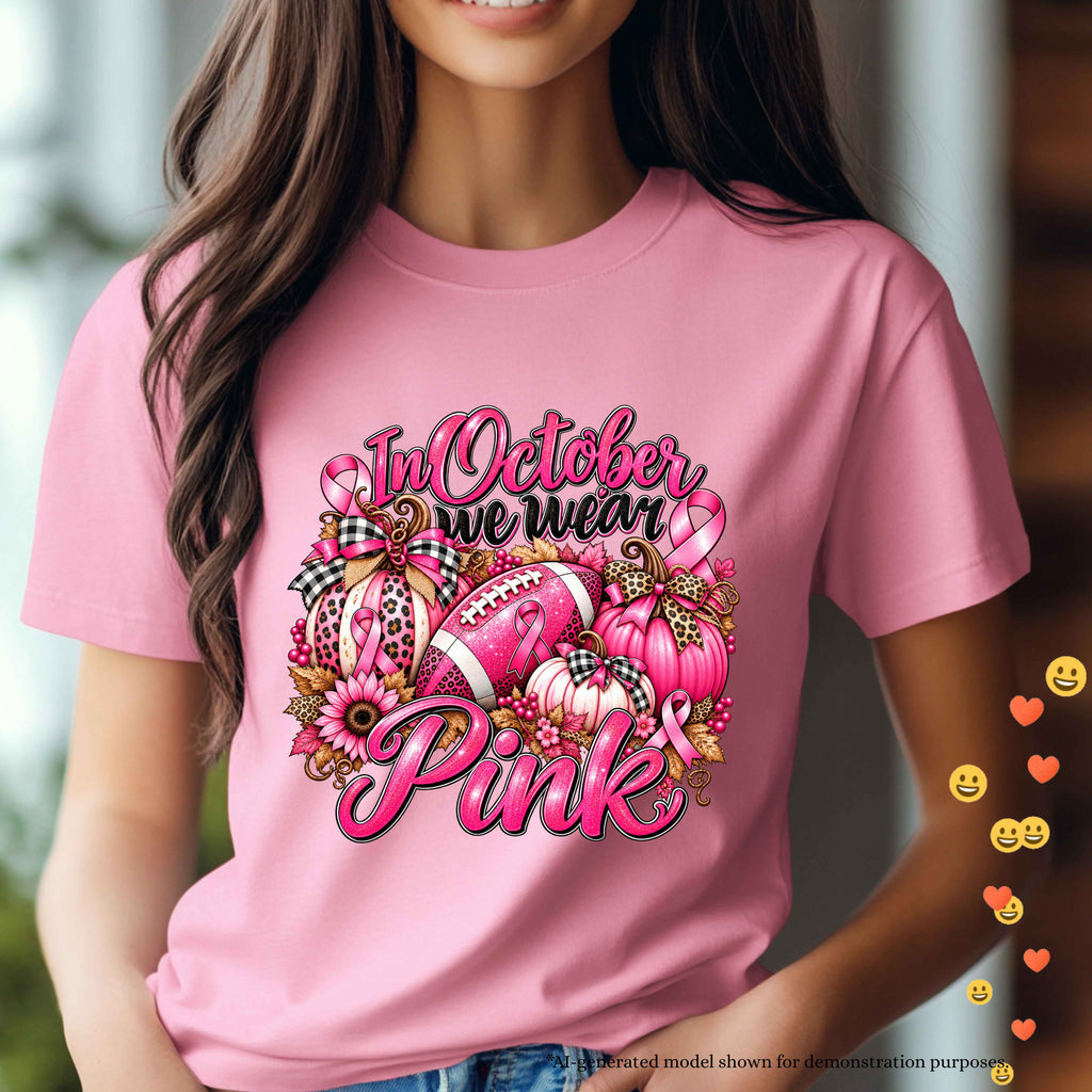 In October We Wear Pink Tshirt | Breast Cancer Awareness Football Design