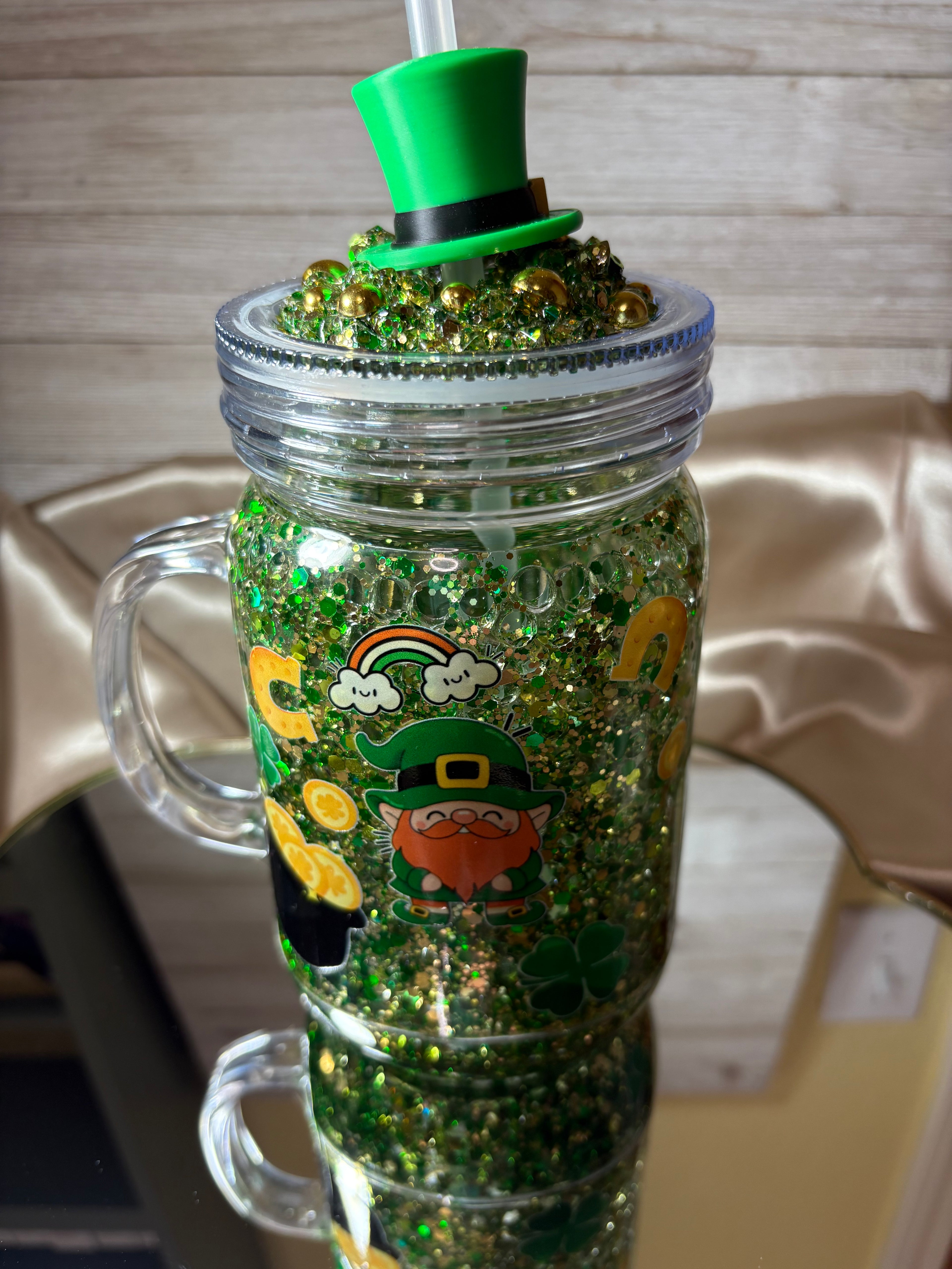20oz St. Paddy’s Day Beaded Glitter Mug with Straw Topper