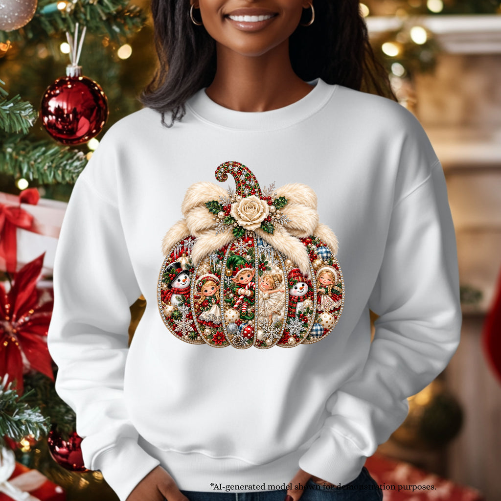 Luxury Christmas Pumpkin Sweatshirt | Rhinestone Holiday Design