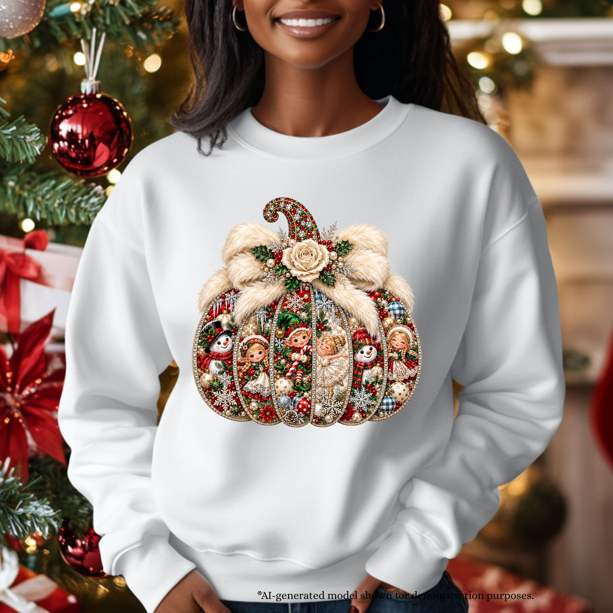 Luxury Christmas Pumpkin Sweatshirt | Rhinestone Holiday Design