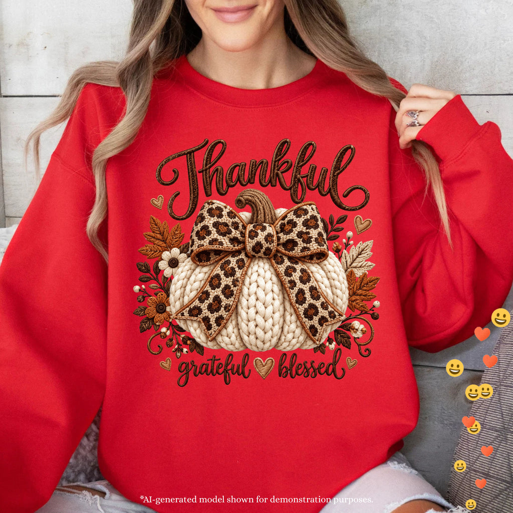 Thankful Grateful Blessed Sweatshirt | Crochet Pumpkin Fall Design