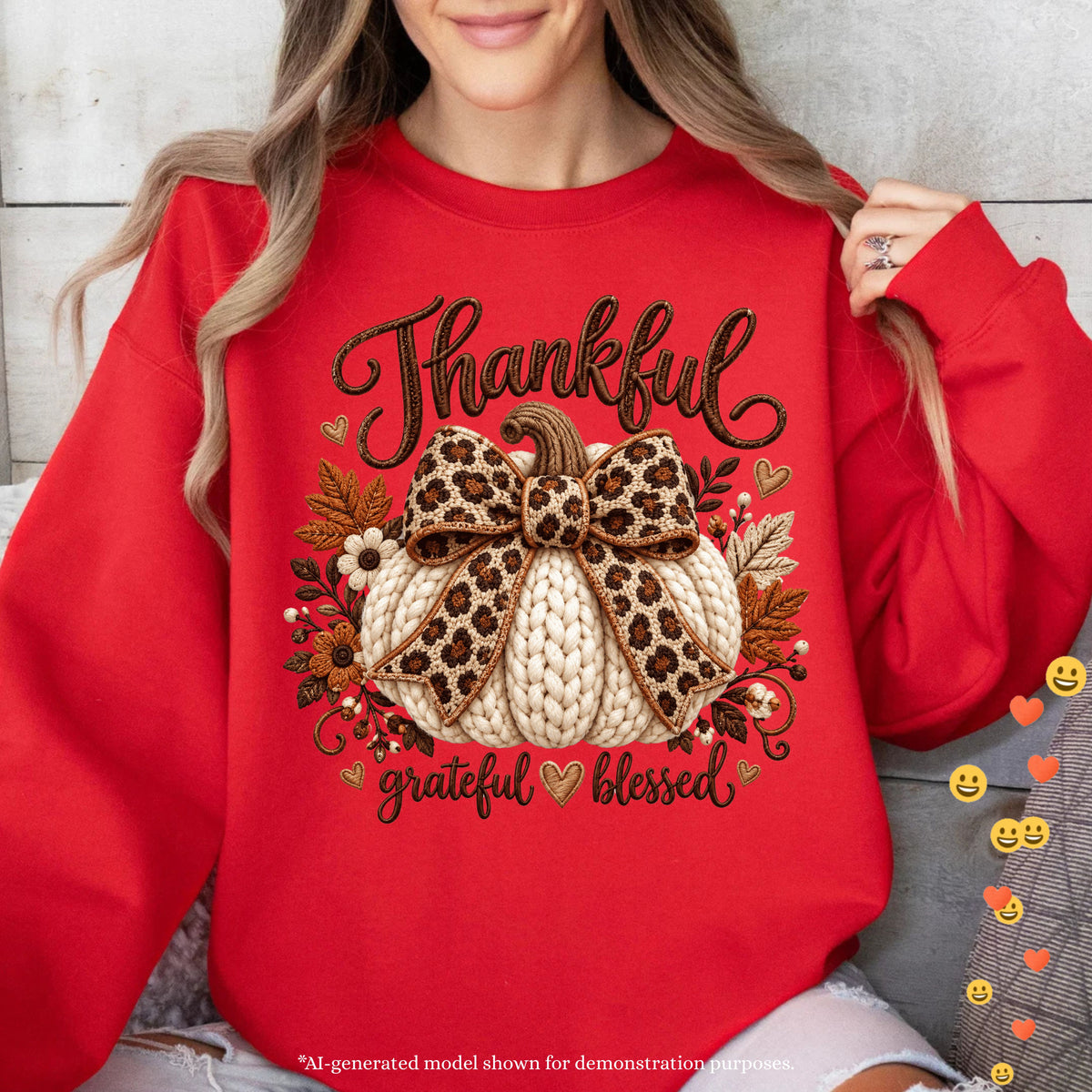 Thankful Grateful Blessed Sweatshirt | Crochet Pumpkin Fall Design