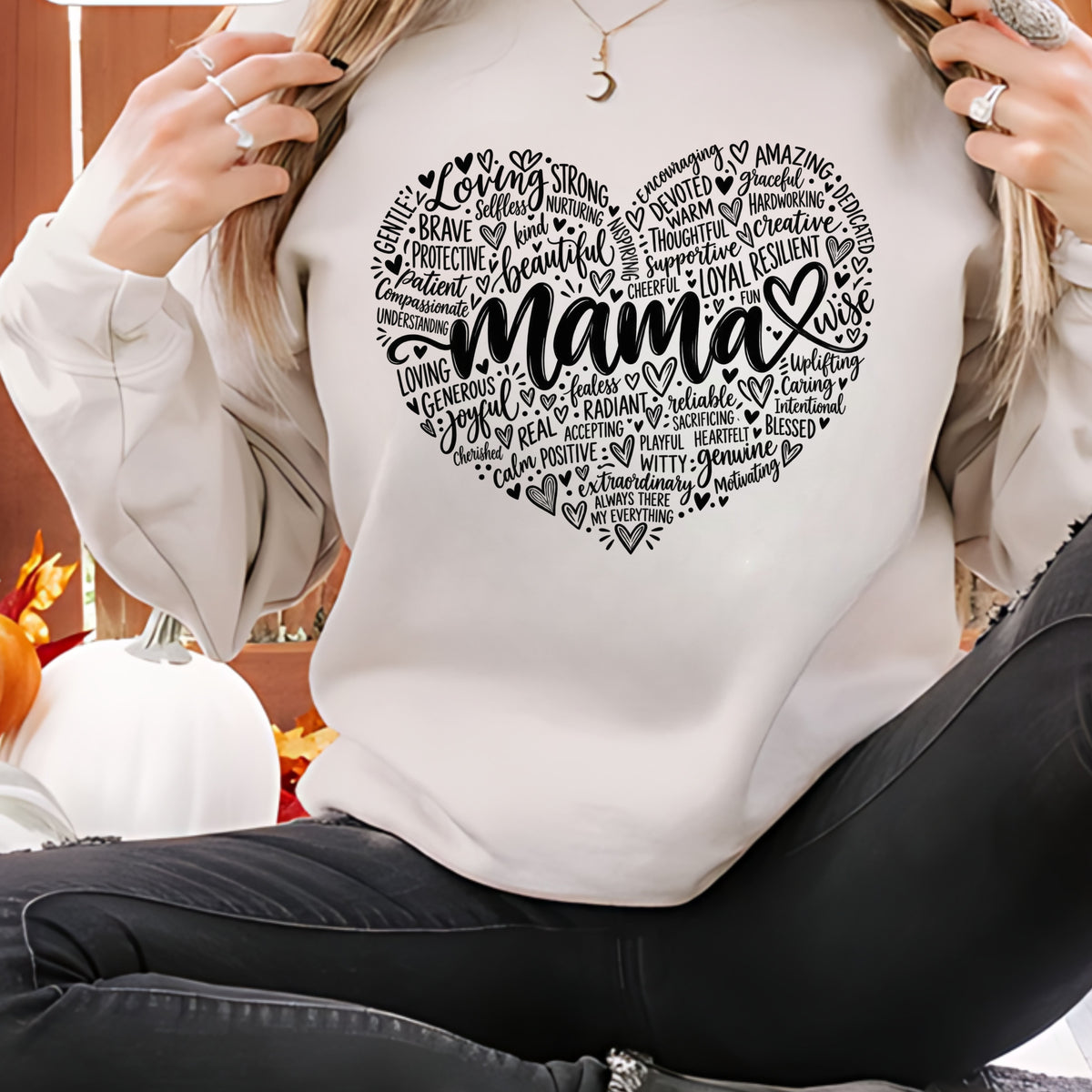 Mama Heart Word Art Sweatshirt | Inspirational Mom Typography Design
