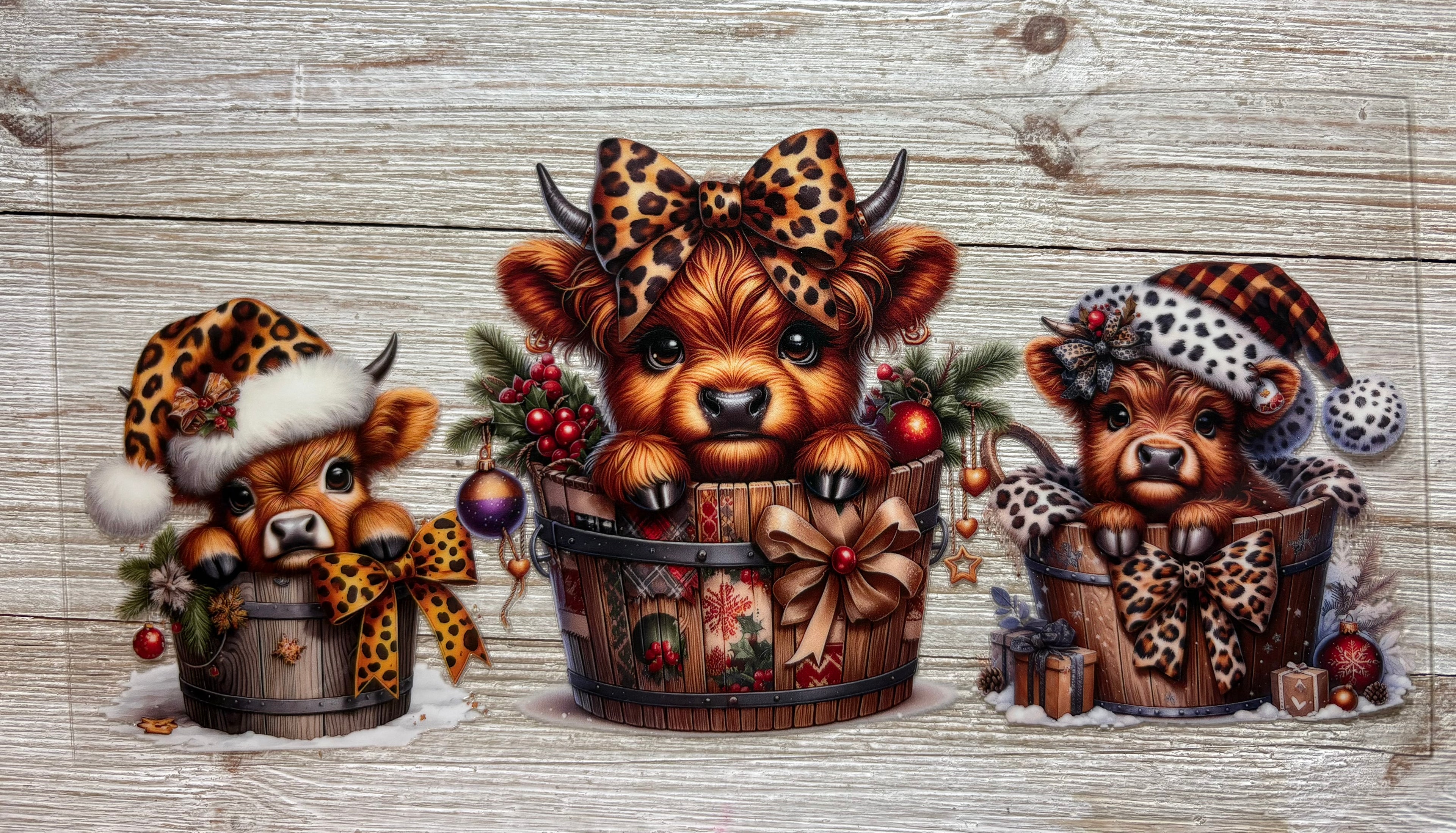 Western Christmas Highland Cows UVDTF Wrap