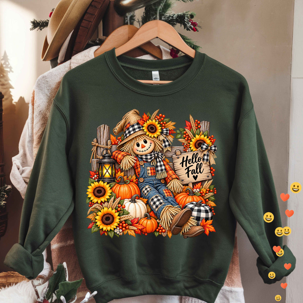 Hello Fall Scarecrow Pullover Sweatshirt