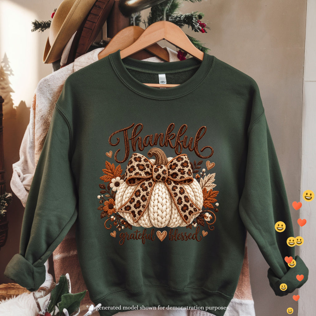 Thankful Grateful Blessed Sweatshirt | Crochet Pumpkin Fall Design