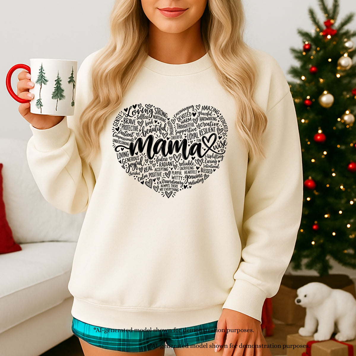 Mama Heart Word Art Sweatshirt | Inspirational Mom Typography Design