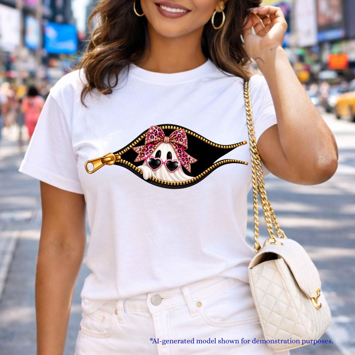 Peek-A-Boo Glam Ghost T-Shirt| Pink Leopard Halloween Design