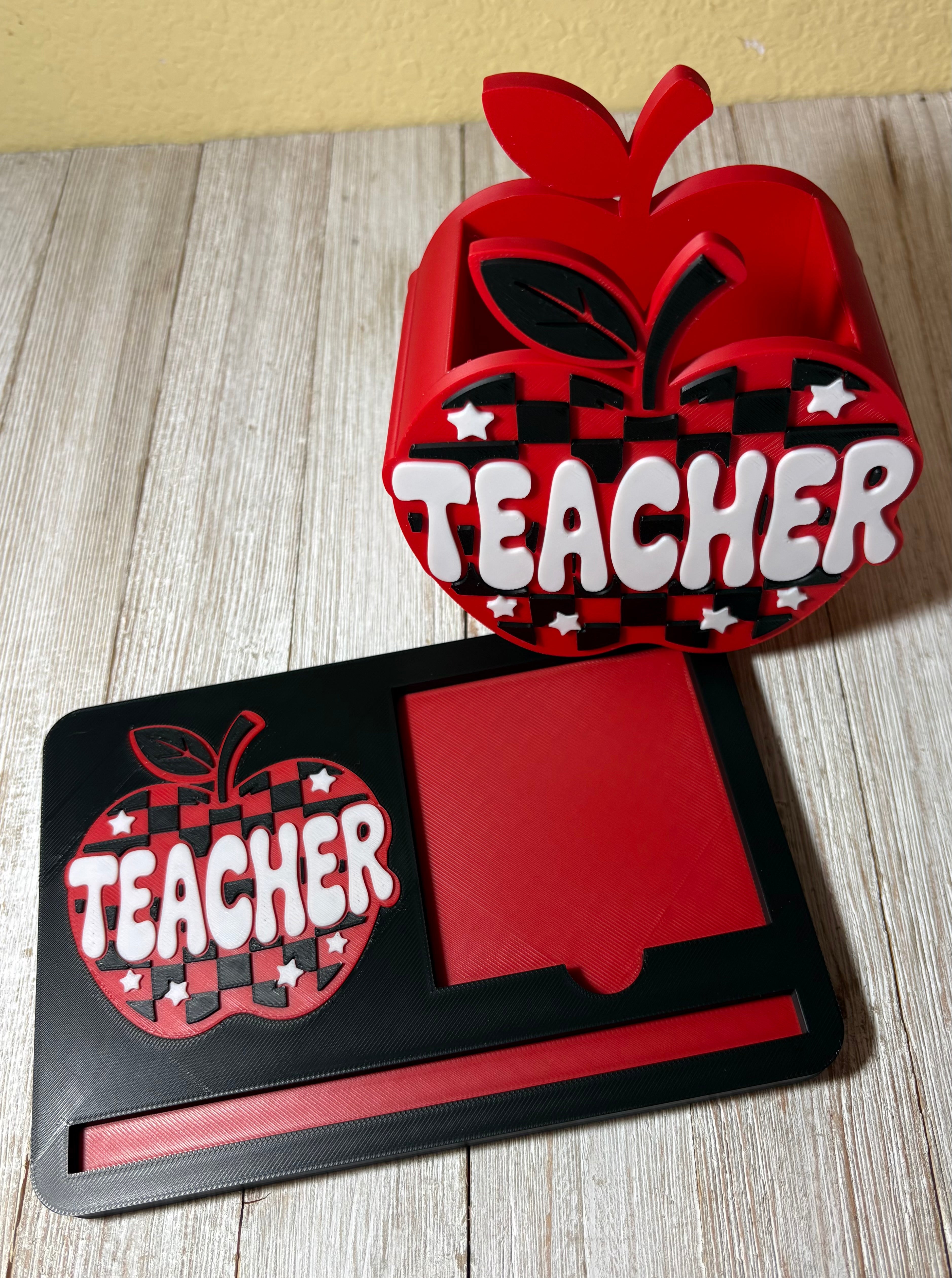 Teacher Apple Design Notepad and Pen/Pencil Hold set