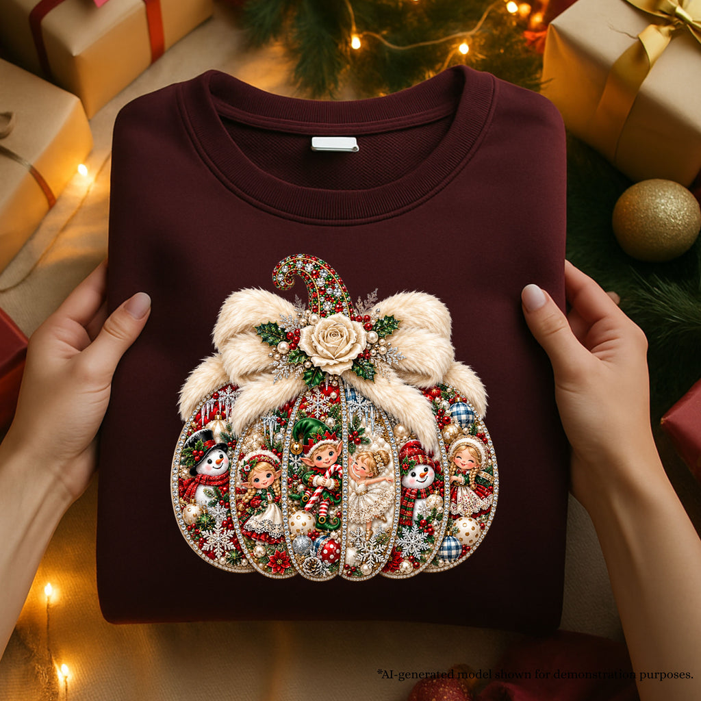 Luxury Christmas Pumpkin Sweatshirt | Rhinestone Holiday Design