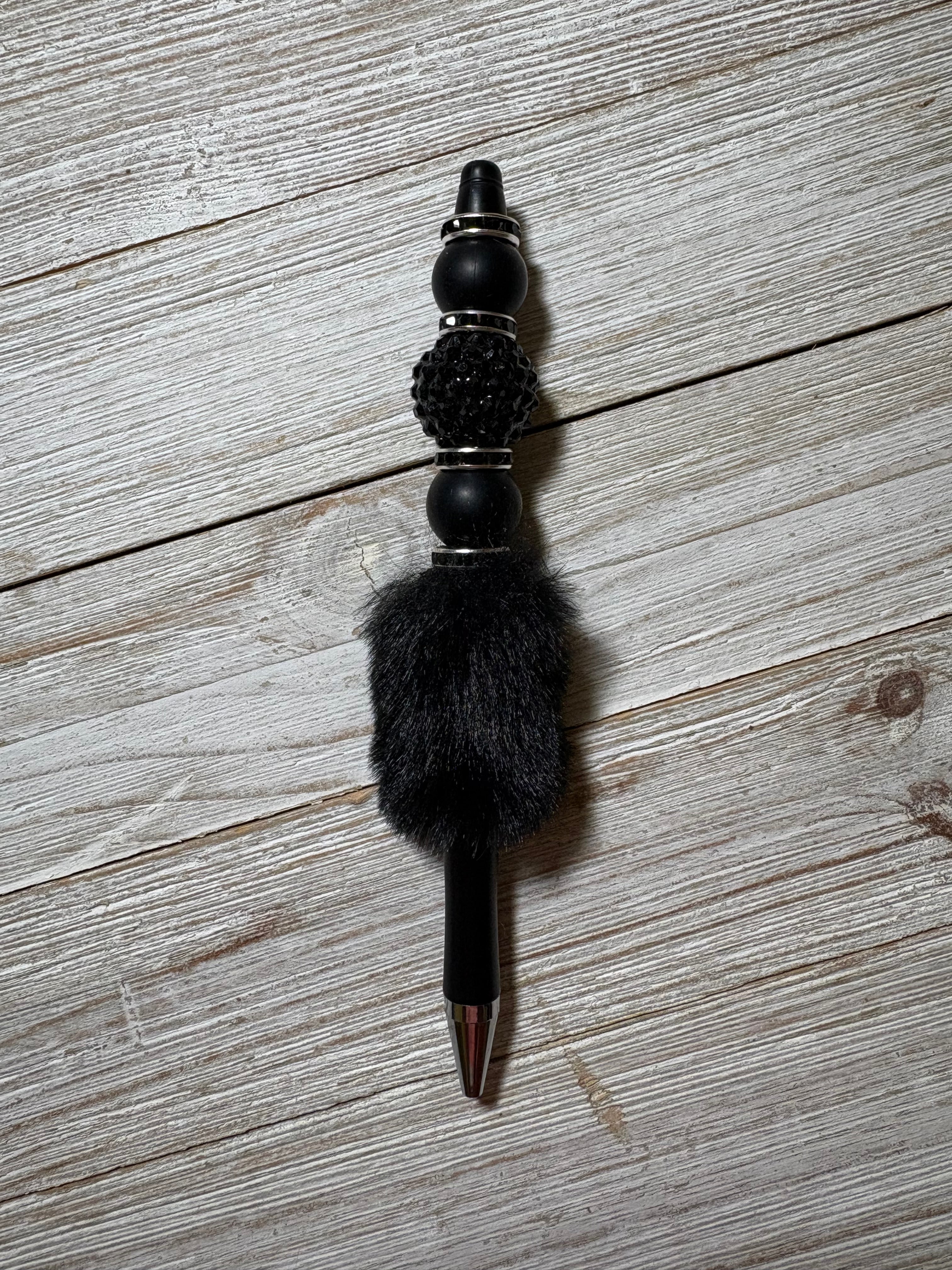 Black Fuzzy Beaded Pen