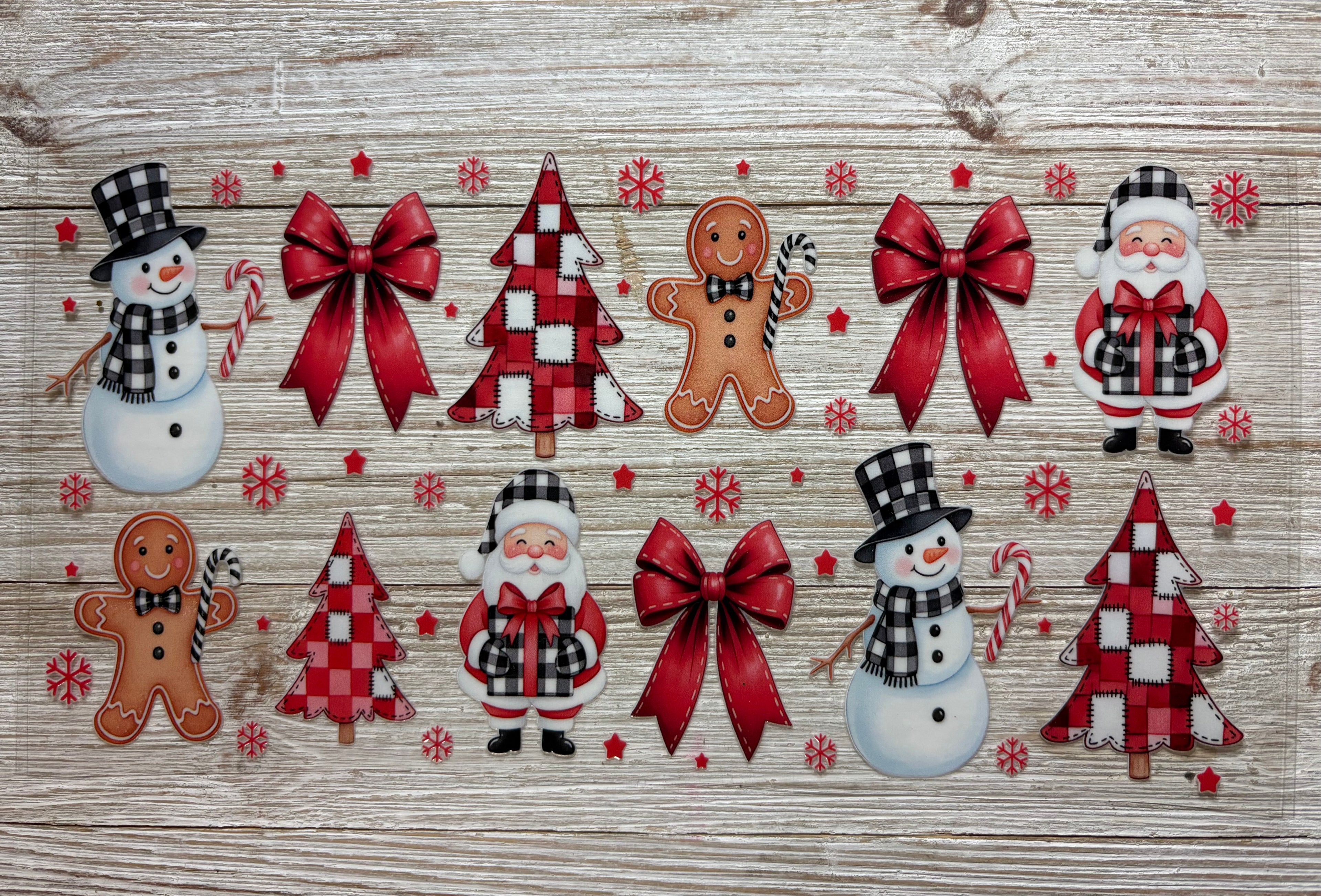 Red Plaid Santa Bows UVDTF Wrap