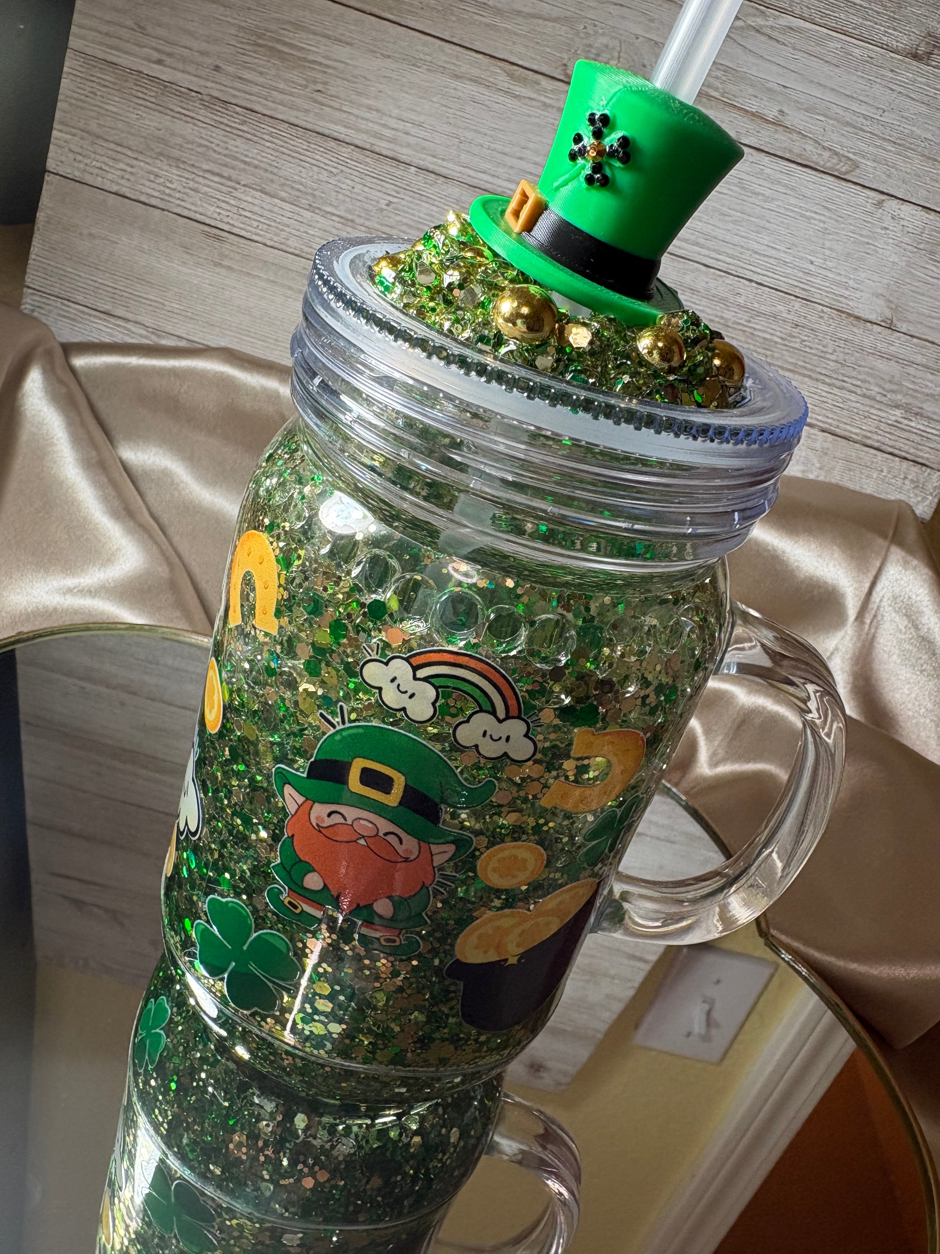 20oz St. Paddy’s Day Beaded Glitter Mug with Straw Topper