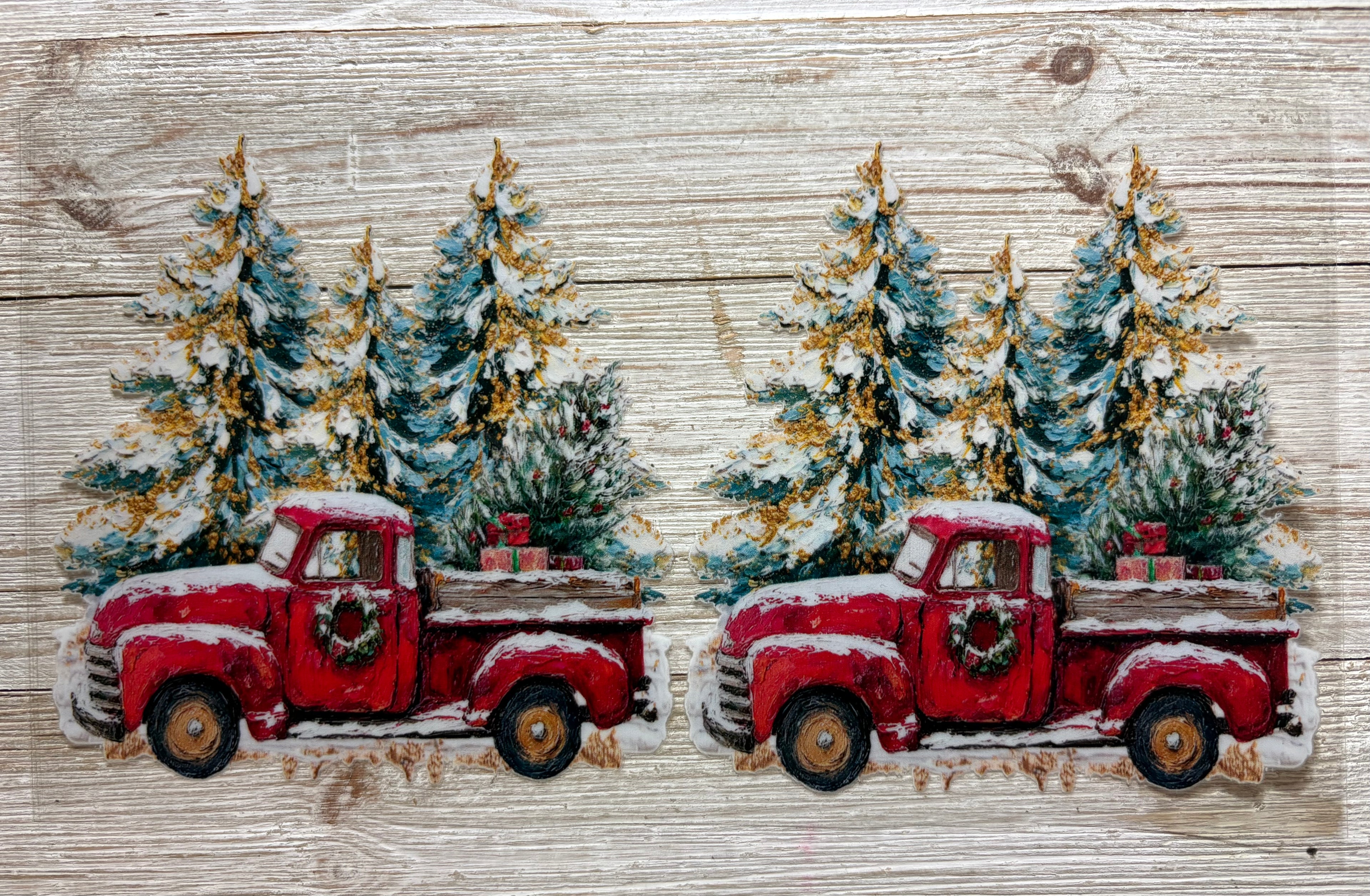 Red Truck with Trees UVDTF Wrap