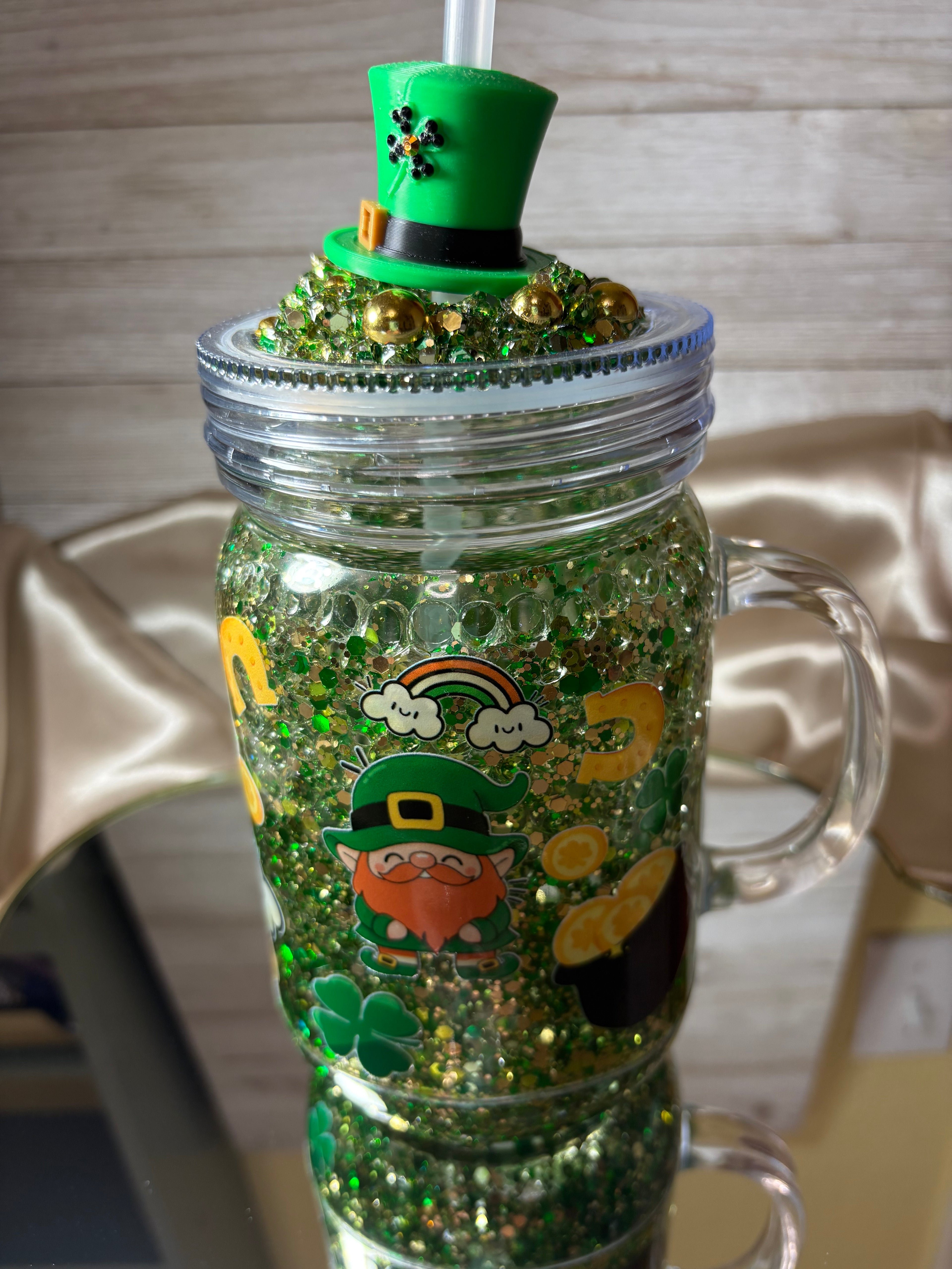20oz St. Paddy’s Day Beaded Glitter Mug with Straw Topper