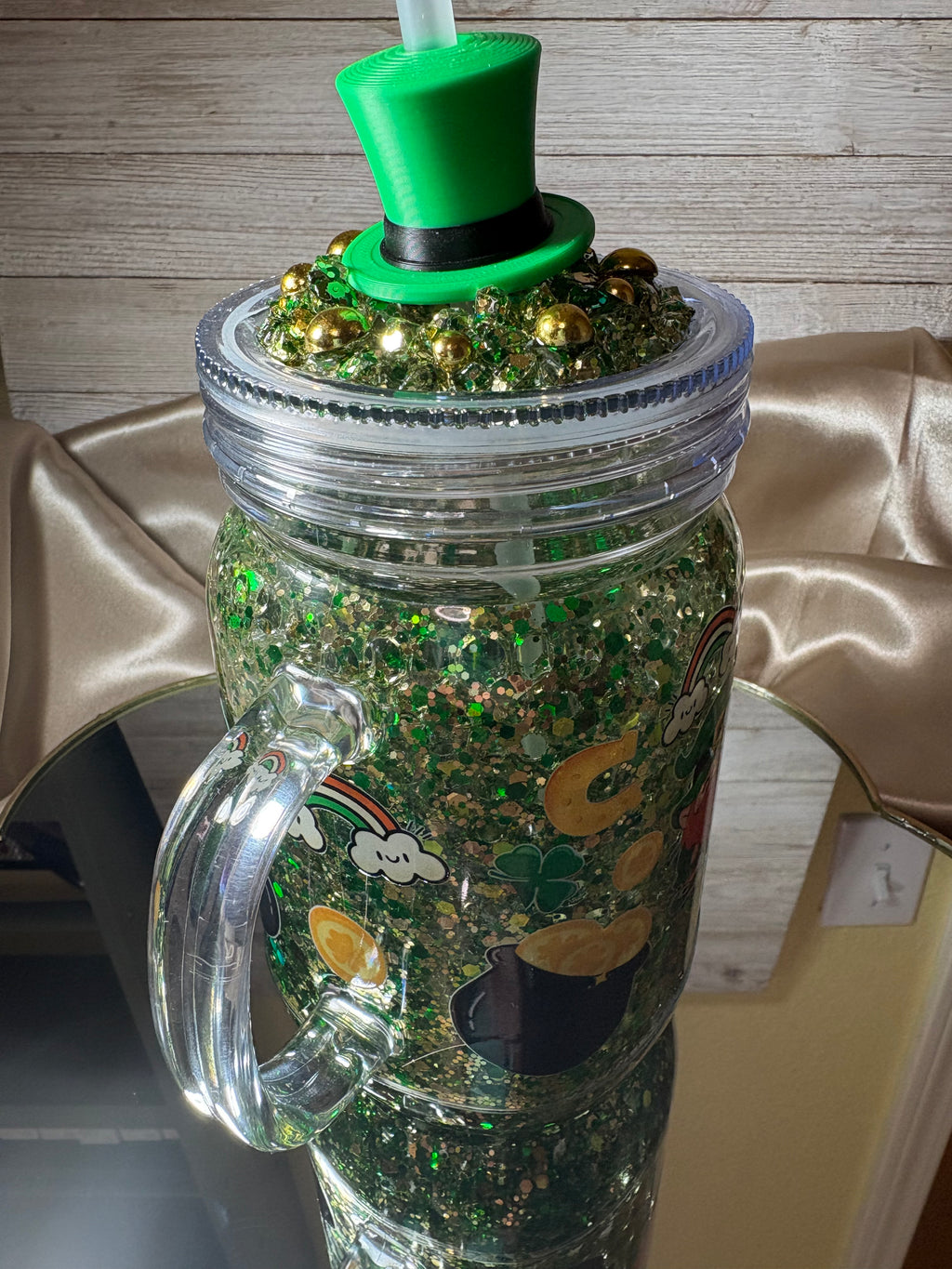 20oz St. Paddy’s Day Beaded Glitter Mug with Straw Topper