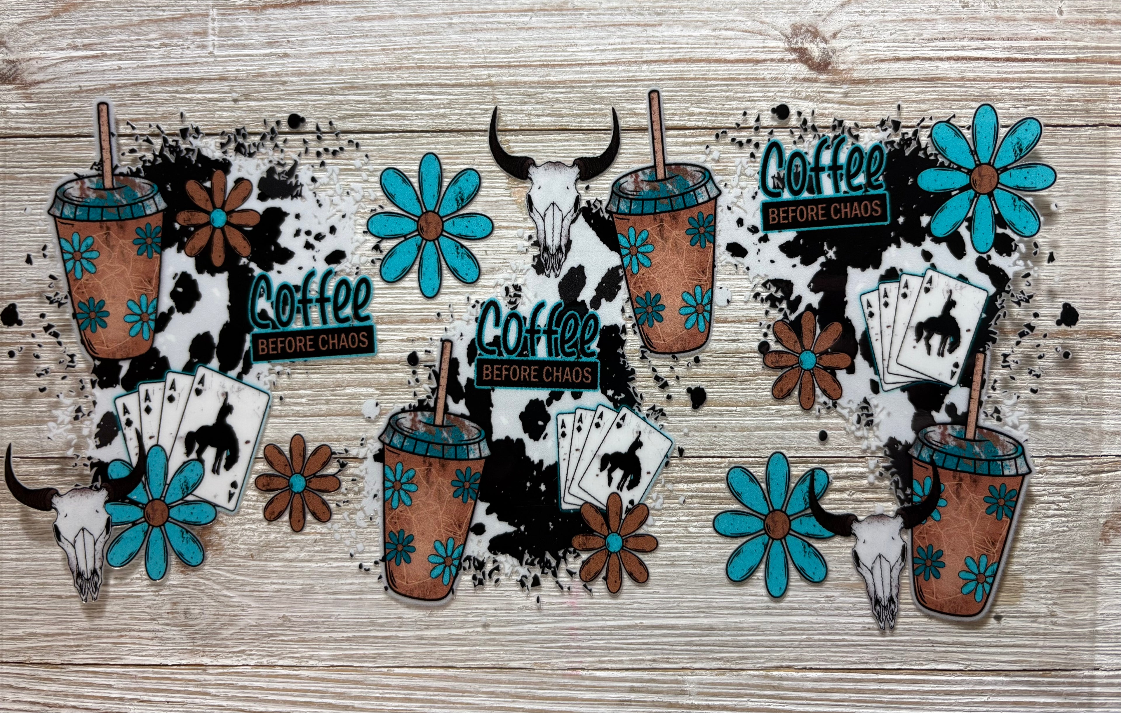 Teal Flower and Skull UVDTF Wrap