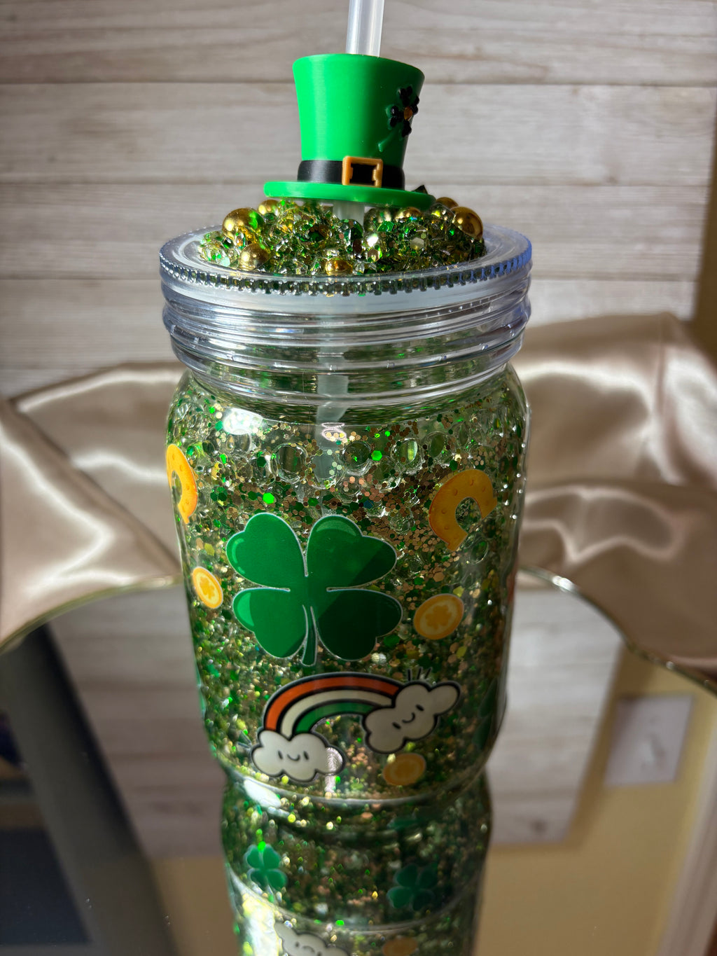 20oz St. Paddy’s Day Beaded Glitter Mug with Straw Topper