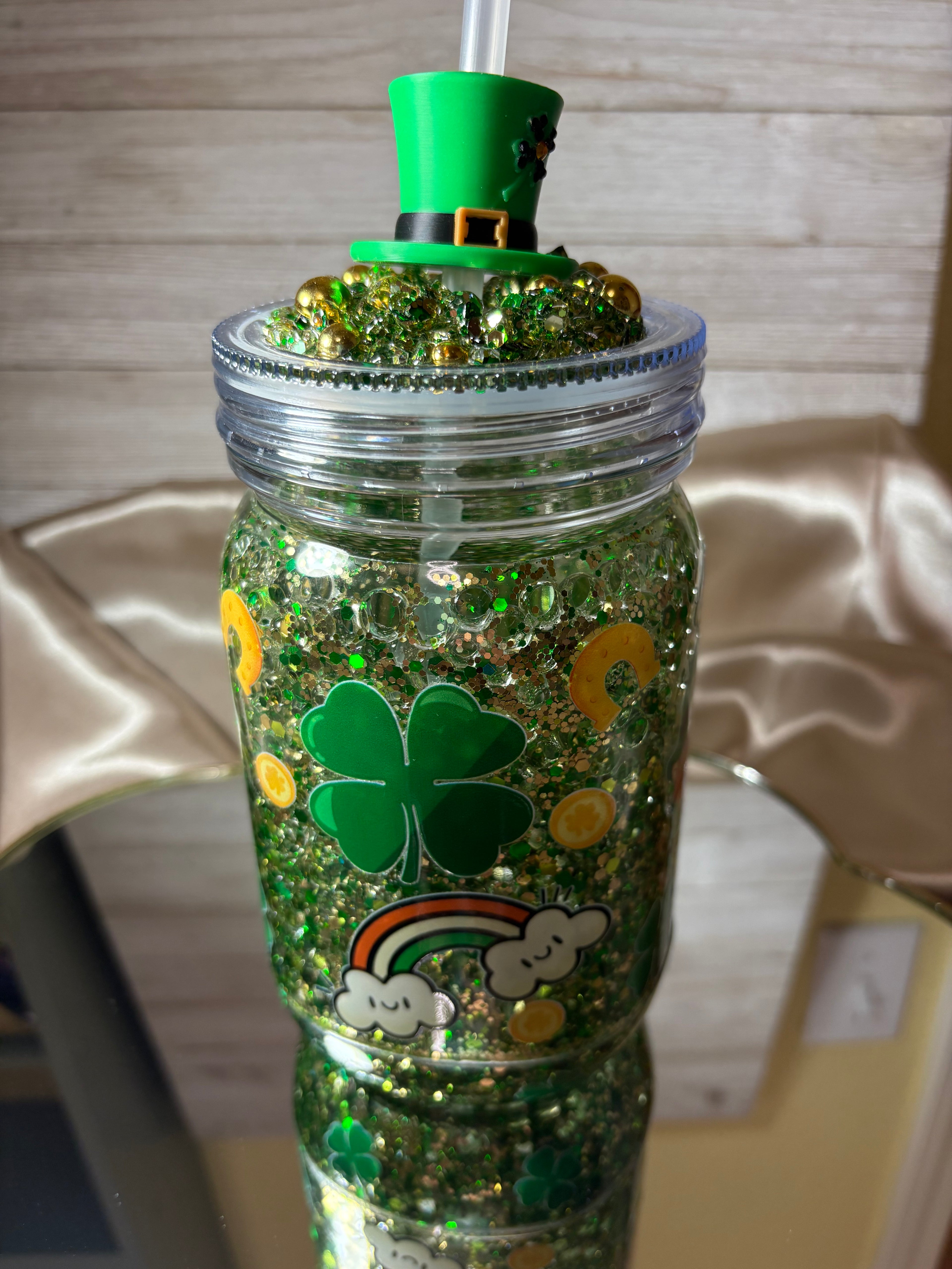 20oz St. Paddy’s Day Beaded Glitter Mug with Straw Topper
