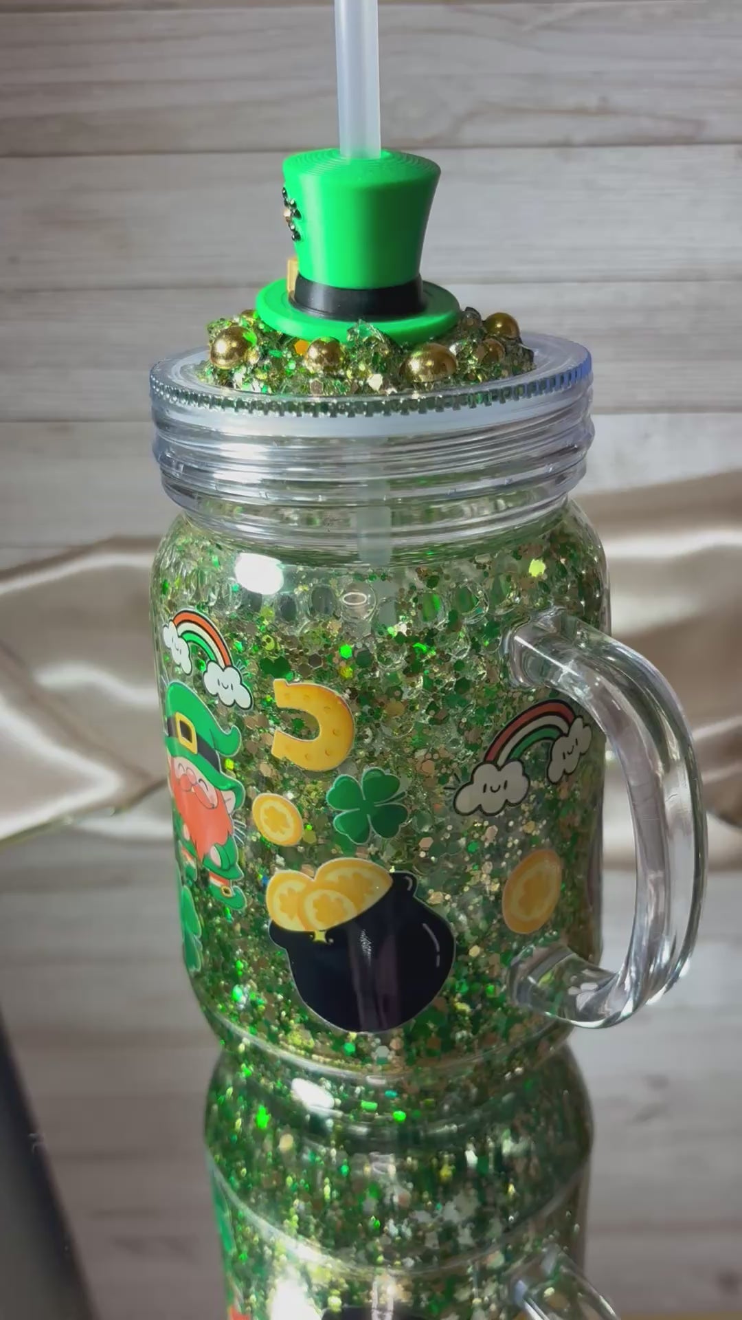20oz St. Paddy’s Day Beaded Glitter Mug with Straw Topper